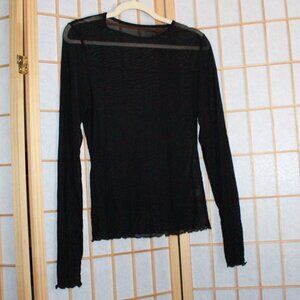 Unknown Brand Mesh Ruffle Trim Long Sleeve Top